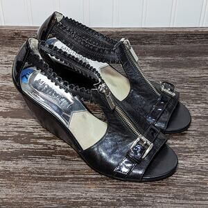 Michael Kors Women's Black Patent Leather Wedge Heel Zip Front Shoe Size 7.5 M